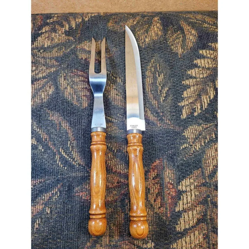Stainless Steel Carving Set with Wood Handles